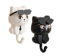 Generico 2Pieces Kitten Coat Hooks, Cute Cat Key Hook With Sunglasses, Heavy Duty Adhesive Coat Hooks For Wall, Hat Towel Hooks For Wall Decorative, Adhesive Wall- Mounted Hange