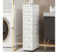 Generico 3/4/5/6/7 Ripiani Carrello Portaoggetti Sottile Da Bagno Con Ruote E Cassetti, Colonna Bagno Portaoggetti Cassettiera Salvaspazio Stretto Plastica(White,3 tier)