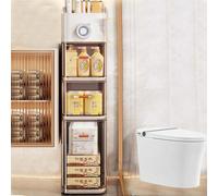 Generico 3/4/5 Livelli Mobiletti Bagno Salvaspazio Con Portarotolo Diffusore Di Aromaterapia, Cassettiera, Armadietto Sottile Impermeabile Con Cassetti(5 tier)