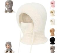 Generico 3 in 1 Beanie Hat for Women,Windproof Knitted Snow cap with Scarf And Mask,Full Cover Outdoors Warm Set Winter Hats Balaclava (IT, Testo, Taglia Unica, White)