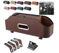 Generico 3-in-1 Car Backseat Organizer, Multifunctional Car Seat Back Storage Box with 4 Hooks and Deep Cup Holders, for Most Vehicles to Hold Phone Snacks Drinks and Personal Items (Brown)