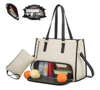 Generico 3 in 1 Quilted Tote Bag-15.6 Inch Tote Bag with Lunch Compartmen with Built-In Insulated Section for Laptop & Meals (White)