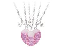 Generico 3 pezzi/set collana con ciondolo Best Friends per donna, accessori magnetici regolabili per catena clavicola con cuore spezzato arcobaleno(Silvery)
