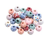 Generico 30-50 pz 10/14mm Fiore Dipinto Perline di Legno Perline Sparse Rotonde di Legno Naturale Per Fare Fai Da Te Accessori Della Collana Del Braccialetto(14mm 30pcs)