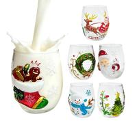 Generico 300ml Christmas Stemless Wine Glasses, 6 Pack 3D Embossed Tumblers | 6 Piece Set With 3D Embossed Holiday Designs, Stable Stemless Anti Tip Flat Bottom, Premium Clear Glass Construction