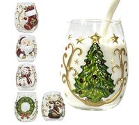 Generico 300ml Christmas Stemless Wine Glasses, 6 Pack 3D Embossed Tumblers | 6 Piece Set With 3D Embossed Holiday Designs, Stable Stemless Anti Tip Flat Bottom, Premium Clear Glass Construction