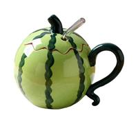 Generico 300ml Watermelon Shaped Ceramic Mug with Lid and Straw - Creative Fruit Coffee Cup for Home Office, Cute Summer Design with Straw, Gift Idea for Friends & Family