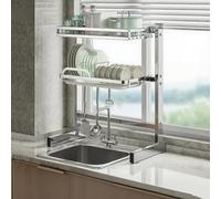 Generico 304 Stainless Steel Kitchen Sink Dish Drainer, 2-Tier, A4-33In - Durable, Space-Saving Organizer for Dish Drying, Rust-Resistant, Stylish Functional Kitchen Accessory,4914 Double L