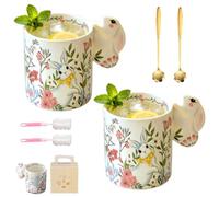 Generico 320ml Easter Bunny Cup,Ceramic Coffee Mug with Cute Bunny Handle,Chic Animal Floral Themed Mugs for Easter Spring Party Home Decor Gift