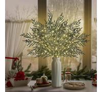 Generico 35" Christmas Lighted Pine Branches, 4 Piece Set of Pre Lit Pine Stems with 5M LED Light Strip, Artificial Pines Needles Branches for Vase,Mantels,Or Centerpieces