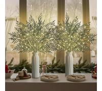 Generico 35" Christmas Lighted Pine Branches, 4 Piece Set of Pre Lit Pine Stems with 5M LED Light Strip, Artificial Pines Needles Branches for Vase,Mantels,Or Centerpieces