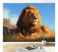 Generico 350 x 256 cm Carta Da Parati Fotografica Blu, Animali Leone Prateria Carta da parati fotografica in tessuto non tessuto per soggiorno, camera da letto, carta da, Decorazione Da Muro