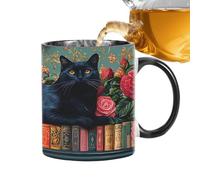 Generico 350ml Keramik Kaffeetasse Bücherregal & Katze | Hitzebeständiger Becher für Leseratten | Library Coffee Mug für Tee & Kaffee - Katzen-Design für Zuhause, Dorm & Apartment