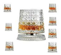 Generico 360 Degree Rotating Whiskey Glass, Rotatable Old Fashioned Glass Cup, Rocks Glasses for Bourbon with Rotating Coasters for Rum,Cocktail,Brandy (A)