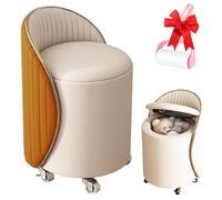 Generico 360 Rotating Storage Dressing Chair with Wheels, Artificial Leather Upholstered Vanity Stool, Modern High Rebound Round Makeup Chair for Bedroom Living Room
