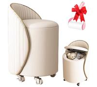 Generico 360 Rotating Storage Dressing Chair with Wheels, Artificial Leather Upholstered Vanity Stool, Modern High Rebound Round Makeup Chair for Bedroom Living Room