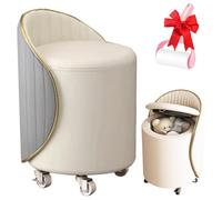 Generico 360 Rotating Storage Dressing Chair with Wheels, Artificial Leather Upholstered Vanity Stool, Modern High Rebound Round Makeup Chair for Bedroom Living Room