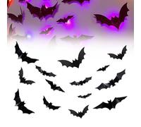 Generico 3D Bat Design LED Decoration, Halloween Lighted Stickers Decor Light, New LED Glowing Bat Group, 3D Bats Halloween Wall Decor with 4 Forms And 5 Sizes for Home Bar Halloweens Party (48 PCS)