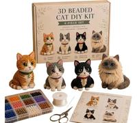 Generico 3D Beaded Cat DIY Kit,Tiny 3D Beaded Animal DIY Kit, Beading Embroidery with 4 Cute Designs, Cat Themed Beadwork Kits for Beginners & Craft Enthusiasts, with Instructions