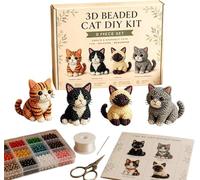 Generico 3D Beaded Cat DIY Kit,Tiny 3D Beaded Animal DIY Kit, Beading Embroidery with 4 Cute Designs, Cat Themed Beadwork Kits for Beginners & Craft Enthusiasts, with Instructions