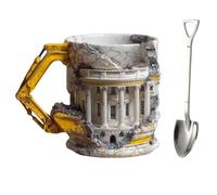 Generico 3D Building Print Excavator Shape Ceramic Coffee Mug,Novelty Funny Collapsing Building Scene Tea Mugs Milk Cup with Handle,Gift for Engineers and Office Workers