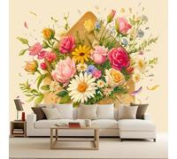 Generico 3D Carta da parati panoramica Fiori 250x175 cm Fotomurali Fiori di lettere d'amore decorazioni da parete per bambini, camera da letto, soggiorno, poster da parete XXL grande - Piante