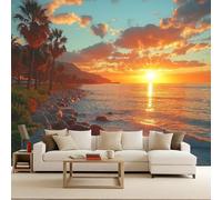 Generico 3D Carta da parati panoramica Sole Spiaggia Mare 250x175 cm Fotomurali Paesaggio decorazioni da parete per bambini, camera da letto, soggiorno, poster da parete XXL grande - Vista sul mare