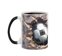 Generico 3D Color Changing Football Mug - Ceramic 8.2x9.6cm 330g | Soccer Cracks Coffee Cup Hot Chocolate Mug | Magic Color Changing Ḿug For Football Fans, Home Office And Gift Use
