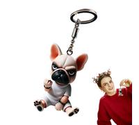Generico 3d Dog Keyring, Funny French Bulldog Pendant for Mobile and Bag with Acrylic and Metal Design, Handmade Keychain for Boys Girls Backpack or Purse Accessory