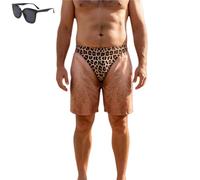Generico 3D Hairy Body Briefs Graphic Swim Trunks,Funny Leopard Print Fake Briefs Beach Shorts,Tropical Men Custom Patriotic Shorts