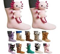 Generico 3D Knit Animal Socks, 2026 New Novelty Floor Sock for Christmas, Cute Novelty Animal Socks, Double Layer Hand Crochet Knit Sock, Designs for Men & Women (Axolotl,Taglia unica)