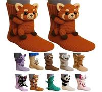 Generico 3D Knit Animal Socks, 2026 New Novelty Floor Sock for Christmas, Cute Novelty Animal Socks, Double Layer Hand Crochet Knit Sock, Designs for Men & Women (Raccoon,Taglia unica)