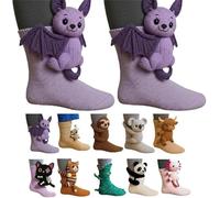 Generico 3D Knit Animal Socks, 2026 New Novelty Floor Sock for Christmas, Cute Novelty Animal Socks, Double Layer Hand Crochet Knit Sock, Designs for Men & Women (Bat,Taglia unica)