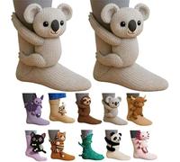 Generico 3D Knit Animal Socks, 2026 New Novelty Floor Sock for Christmas, Cute Novelty Animal Socks, Double Layer Hand Crochet Knit Sock, Designs for Men & Women (Koala,Taglia unica)