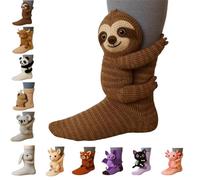 Generico 3D Knit Animal Socks,Funny Hug Handmade Crocheted Floor Socks,Cute Winter Warm Thick Double-Layer Soft Breathable Cotton Sock (D)