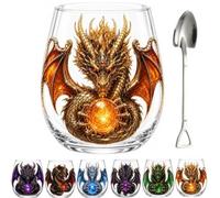 Generico 3D Mythic Dragon Glass Art Cup,Medieval Mythic Sculpted Dragon Drinkware,Fantasy Crystal Orb Whiskey Glass Tumbler,Unique Home Bar Decor Legendary Gift