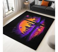 Generico 3D Tappeti Retro-Futurismo Skyline Architettura Tappeto a Pelo Corto Anti-perdita, per Soggiorno Camera da Letto Nero Tappeti Interni Tappeto Antiscivolo Adatto Agli Animali 60 x 90 cm