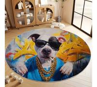 Generico 3D Tappeti Rotondo Arte Doodle Bulldog Con Occhiali Da Sole Tappeto a Pelo Corto Rotondo Anti-perdita, Camera da Letto Bianco Tappeti Interni Tappeto Antiscivolo Adatto Agli Animali 150 cm
