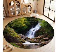 Generico 3D Tappeti Rotondo Fotografia Irlanda Cascata Nella Foresta Tappeto a Pelo Corto Rotondo Anti-perdita, Camera da Letto Verde Tappeti Interni Tappeto Antiscivolo Adatto Agli Animali 160 cm