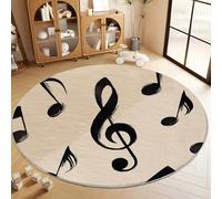 Generico 3D Tappeti Rotondo Minimalismo Note Musicali Chiave Di Violino Tappeto a Pelo Corto Rotondo Anti-perdita, Camera da Letto Beige Tappeti Interni Tappeto Antiscivolo Adatto Agli Animali 160 cm