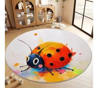 Generico 3D Tappeti Rotondo Pittura A Olio Coccinella Tappeto a Pelo Corto Rotondo Anti-perdita, per Soggiorno Camera da Letto Bianco Tappeti Interni Tappeto Antiscivolo Adatto Agli Animali 100 cm