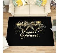 Generico 3D Tappeto Salotto Pelo Corto 60x90 cm, Amore Romantico Dorato Tappeto Camera Per Bambini Antiscivolo Lavabile, Nero Tappeti Decorazione per Corridoio, Soggiorno, Sala