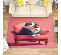 Generico 3D Tappeto Salotto Pelo Corto 60x90 cm, Illustrazione di Un Gatto Animale Tappeto Camera Per Bambini Antiscivolo Lavabile, Rosa Tappeti Decorazione per Corridoio, Soggiorno, Sala