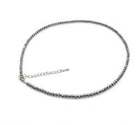 Generico 3mm Faceted Terahertz Stone Bead Necklace, Metallic Gray Adjustable Collarbone Necklace, 38 cm + 6 cm Extension Chain, Lightweight Beaded Choker Jewelry for Daily Layering