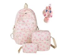 Generico 3pcs Bow Backpack Bags Set,Aesthetic Daypack Bow Rucksack,College Style Large Capacity Nylon Bow Bookbag Set,With Built-In Organizer,For Women Travel Daypacks (Pink, SIZE)