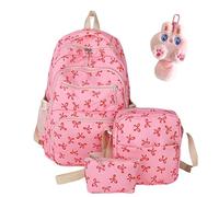 Generico 3pcs Bow Backpack Bags Set,Aesthetic Daypack Bow Rucksack,College Style Large Capacity Nylon Bow Bookbag Set,With Built-In Organizer,For Women Travel Daypacks (Red, SIZE)