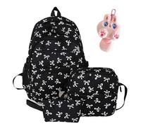 Generico 3pcs Bow Backpack Bags Set,Aesthetic Daypack Bow Rucksack,College Style Large Capacity Nylon Bow Bookbag Set,With Built-In Organizer,For Women Travel Daypacks (Black, SIZE)