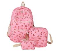 Generico 3pcs Set Bow Backpack for Women, Nylon Coquette Backpack With Bow Pattern, Aesthetic Daypack BowRucksack (Rose)