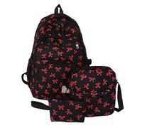 Generico 3pcs Set Bow Backpack for Women, Nylon Coquette Backpack With Bow Pattern, Aesthetic Daypack BowRucksack (red)