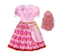 Generico 4 Costume Ragazze Vestito Rosa con Parrucca Rosa, Costume di Halloween Cosplay Ragazze descendant Vestito Elegante Festa di Compleanno Principessa Vestire Halloween Cosplay Outfit